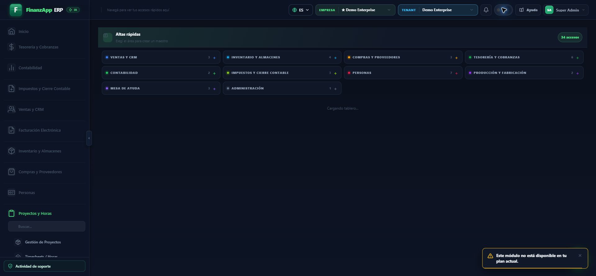 Vista de tablero ejecutivo de FinanzApp ERP